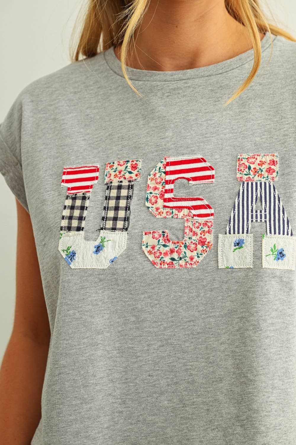 July | USA Floral Patchwork Front T-Shirt