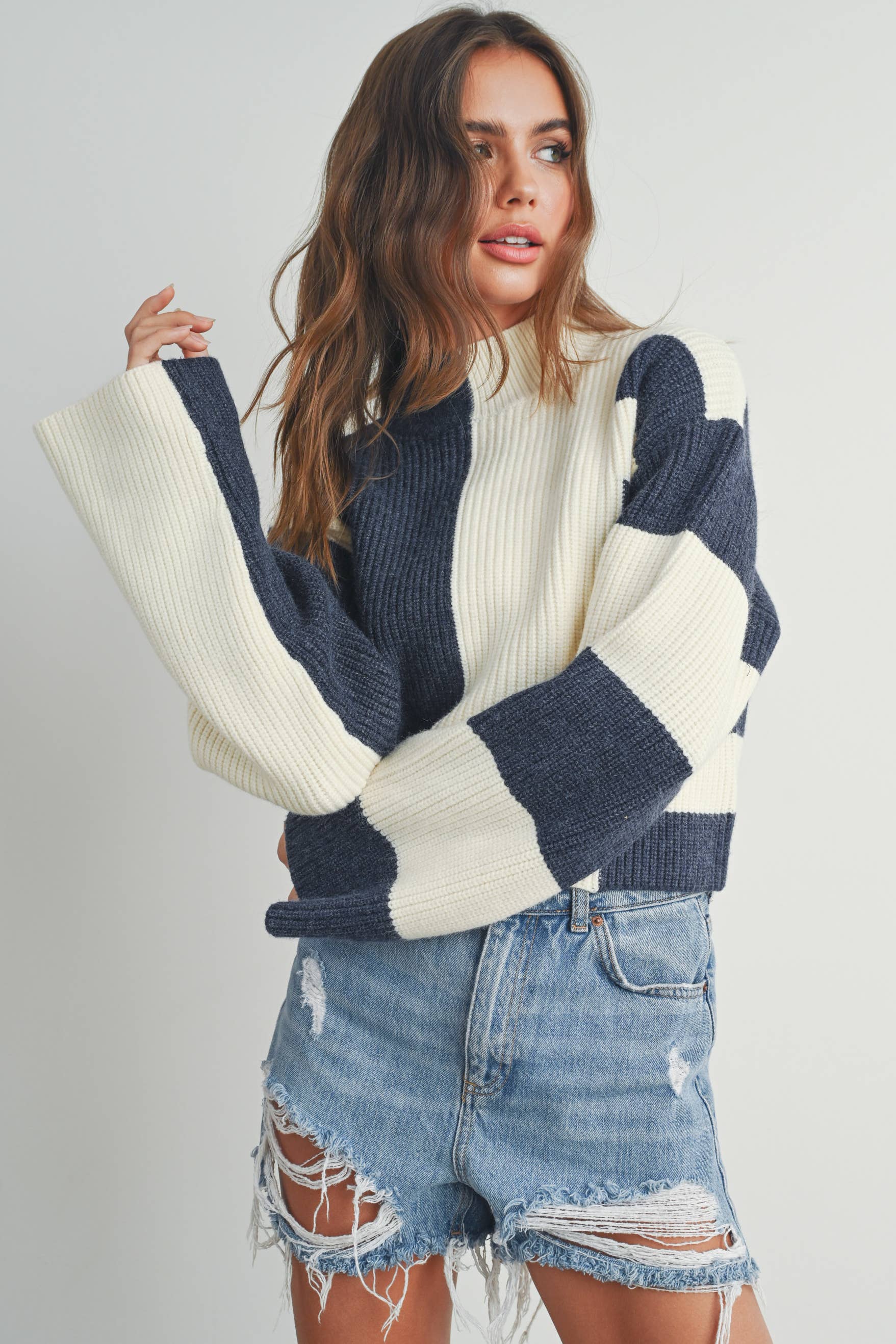 Cara | Color Block Mock Turtleneck Sweater
