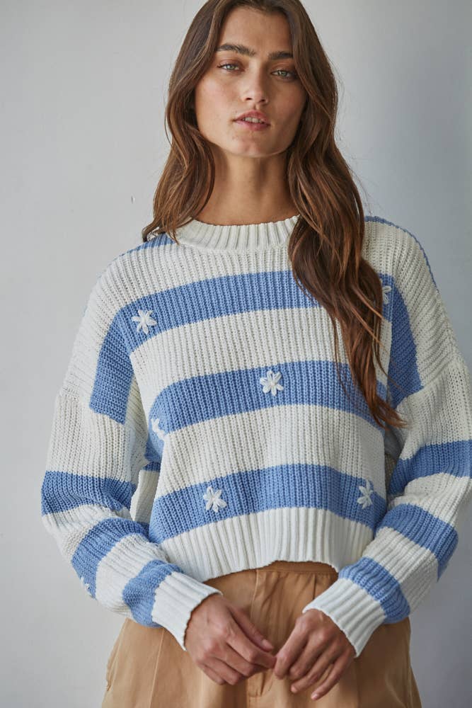 Lola | Knit Sweater Striped Ribbed Crew