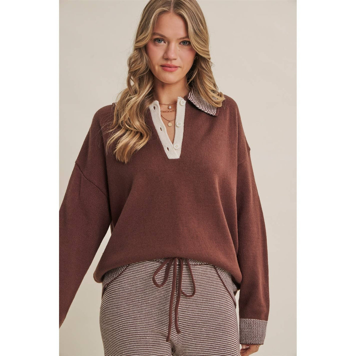 Cinnamon | Cozy Cabin Henley Sweater Set
