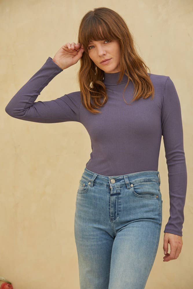 Knit Ribbed Long Sleeve Mock Neck Top