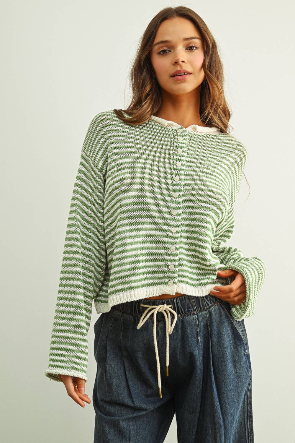 Happy | Stripe Button Front Knoit Cardigan
