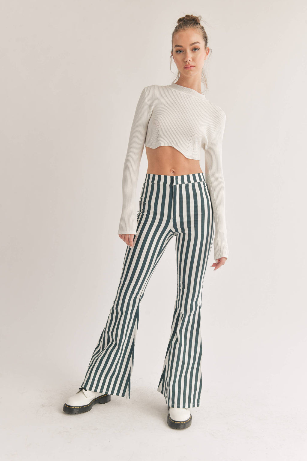Hadleigh | Vertical Striped High Waisted Flared Pants