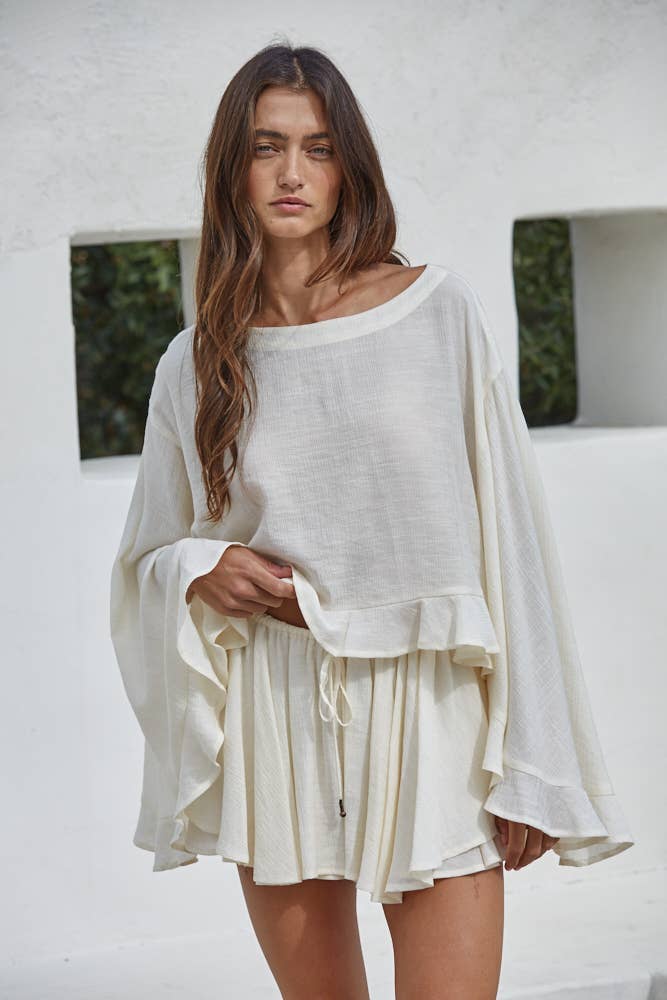 Sol | Woven Round Neck Long Sleeve Top