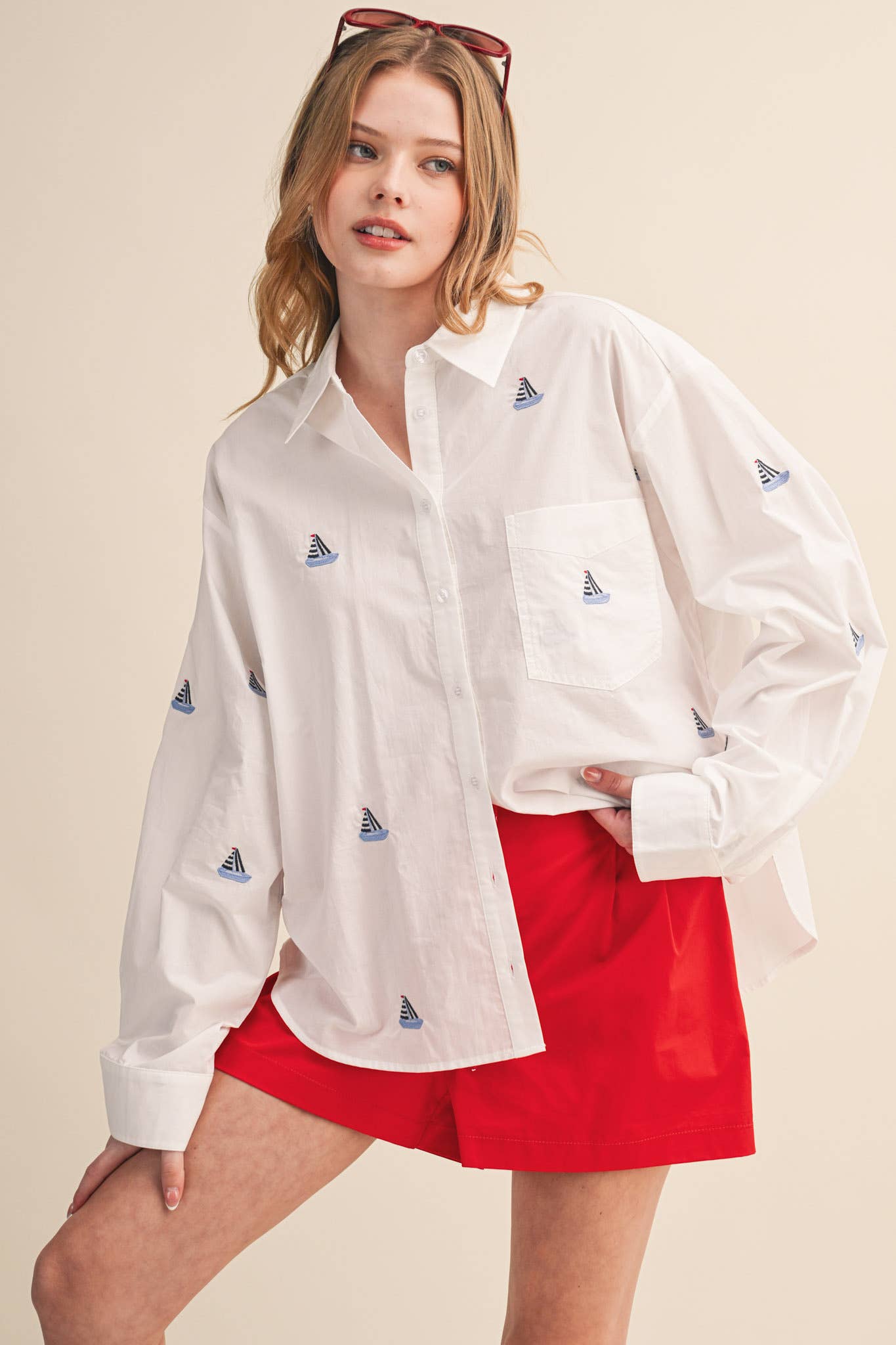 Sailboat | Embroidery Button Down Shirt