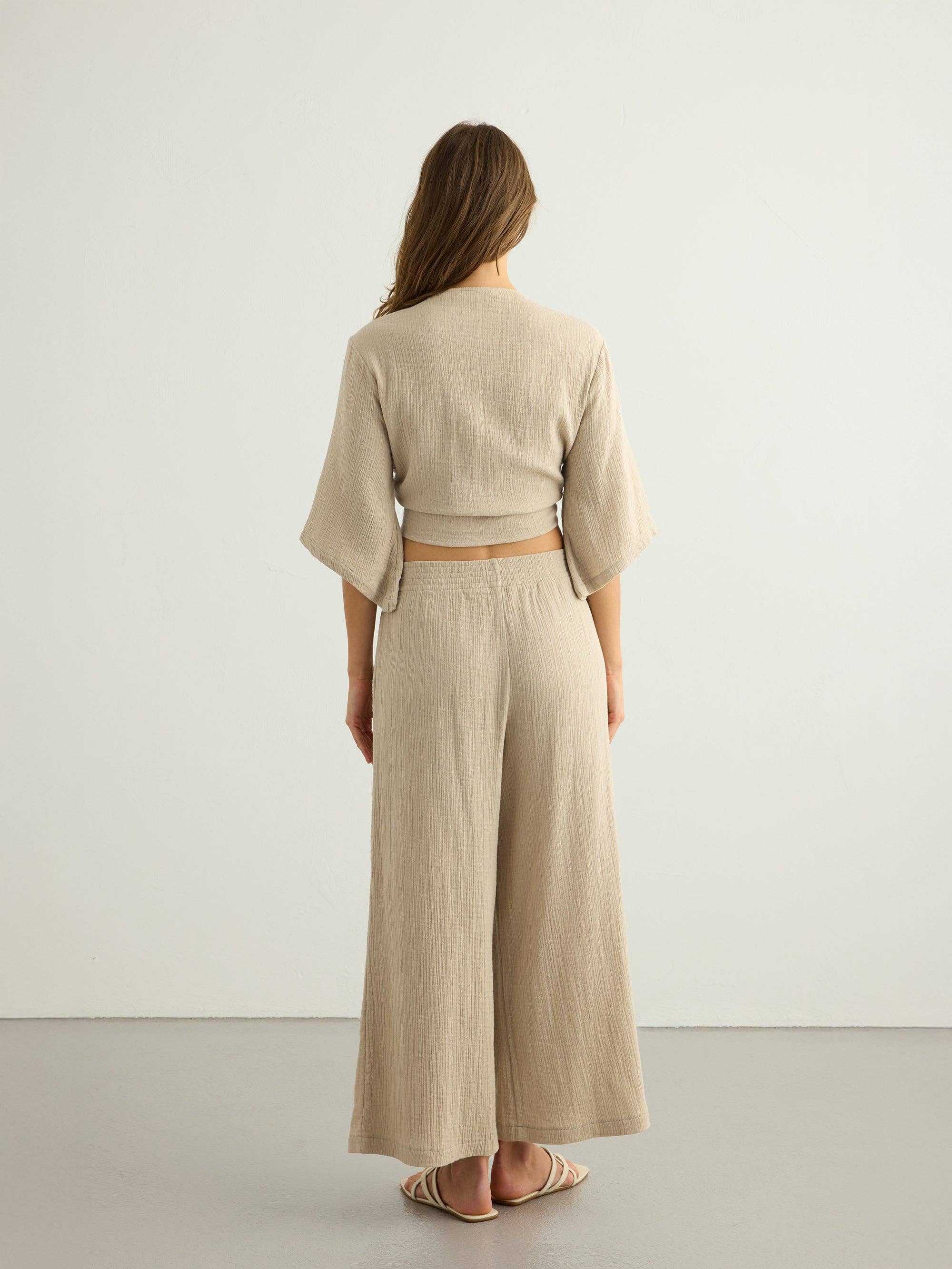 Aura Oatmeal | Wrap Top 100% Turkish Cotton