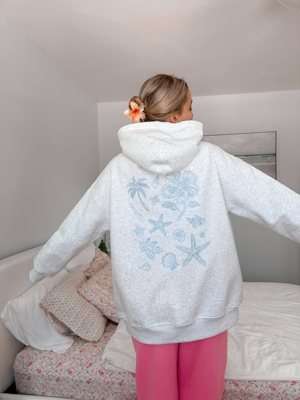 Pearl Grey | Tropical Embroider Hoodie