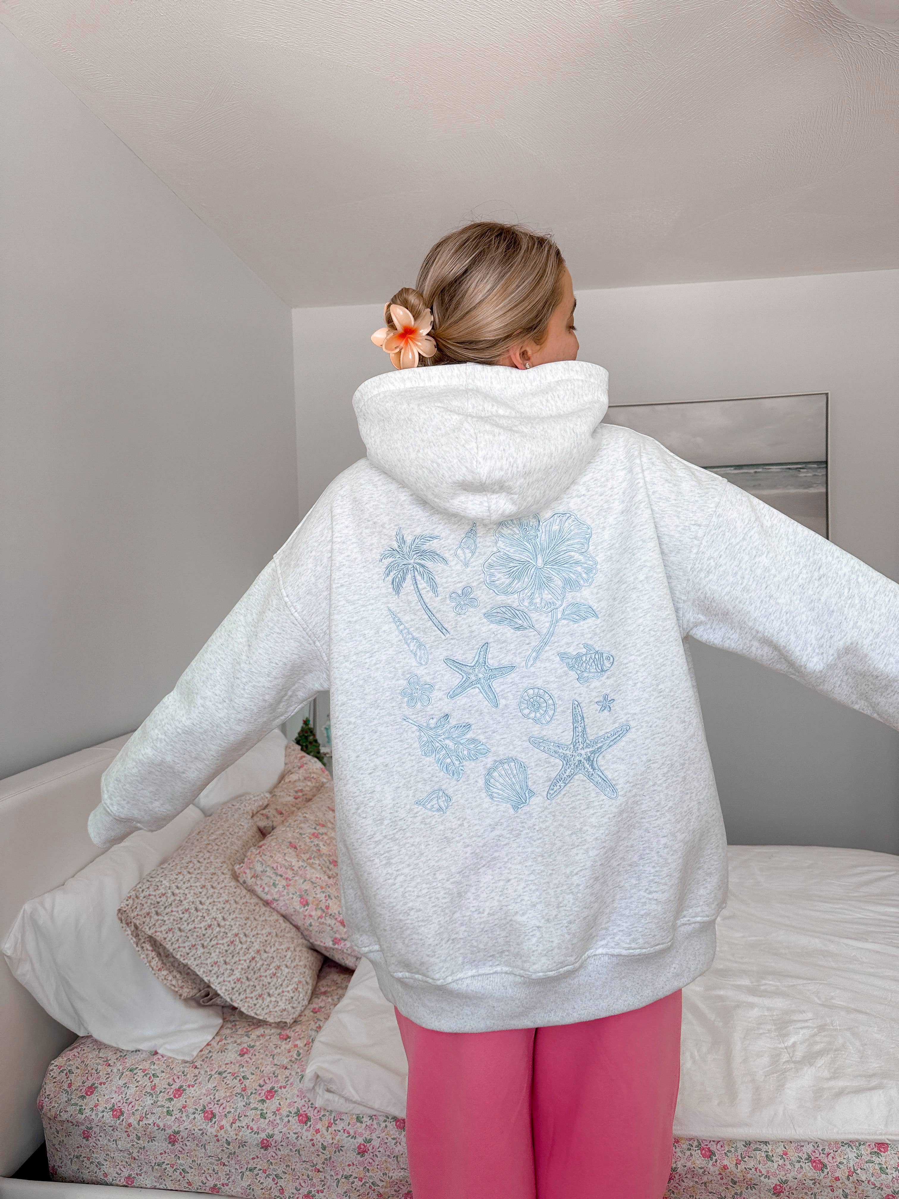 Pearl Grey | Tropical Embroider Hoodie