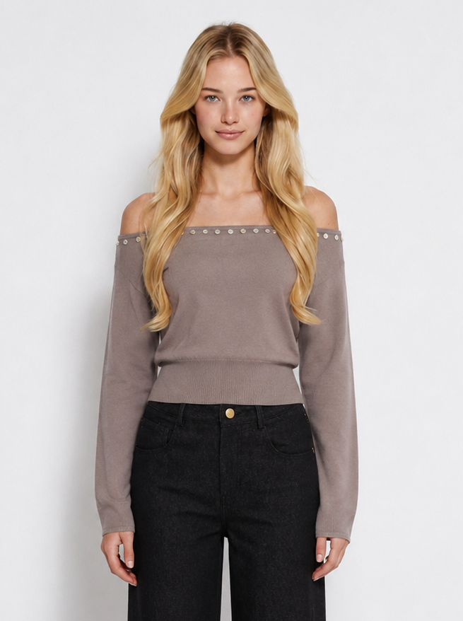 Romy | Button Off the Shoulder Long Sleeve
