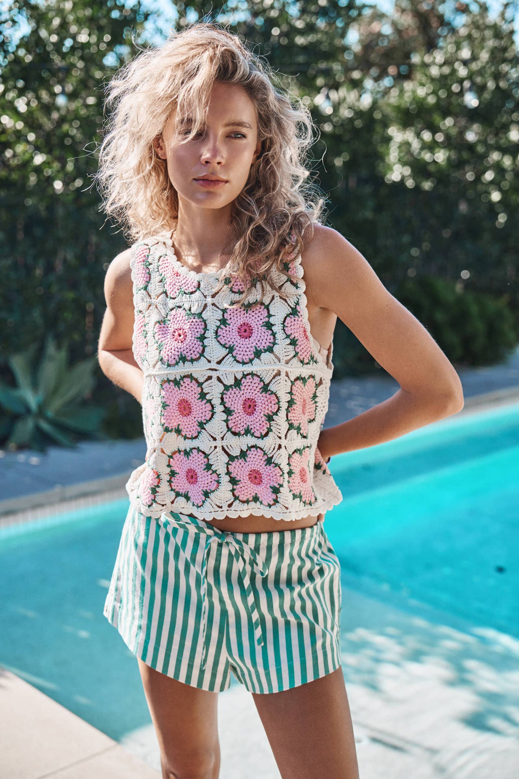 Frances | 100% Cotton Floral Crochet Tank Top