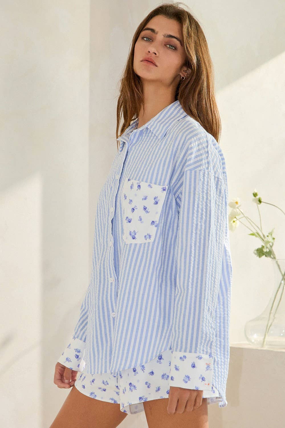 Bea | Floral Contrast Detail Button-Down Shirts