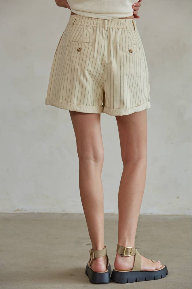 Soren Striped Wide Leg Shorts With Pockets