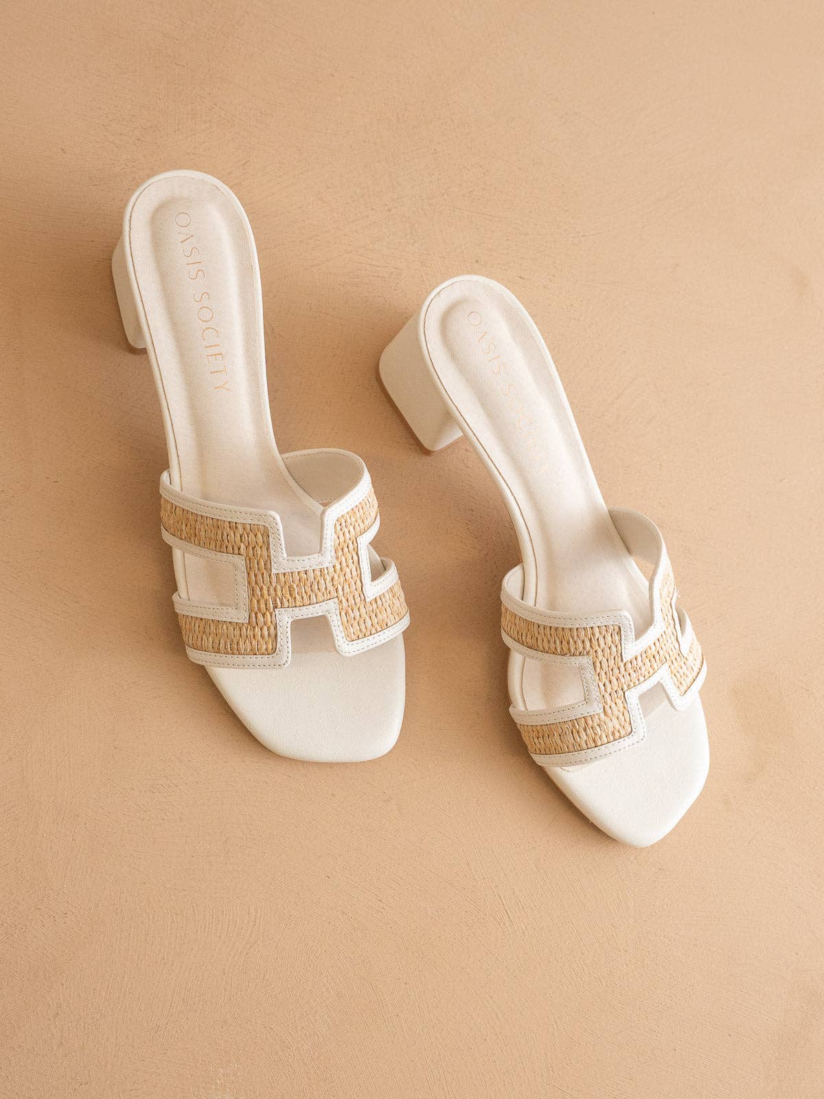 The Eileen | White Raffia H-Cutout Block Heel Slide Sandal