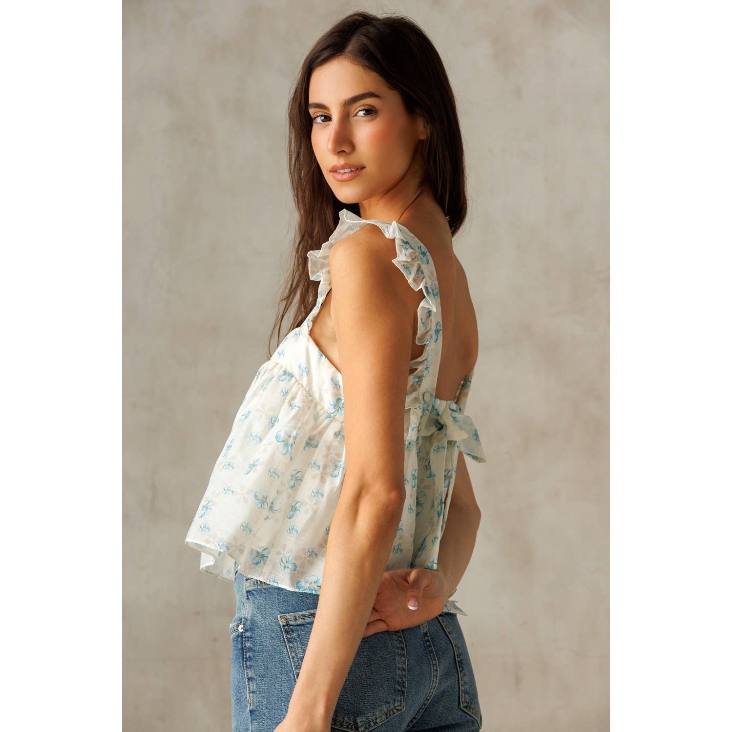 Beth | White Blue Floral Blouse