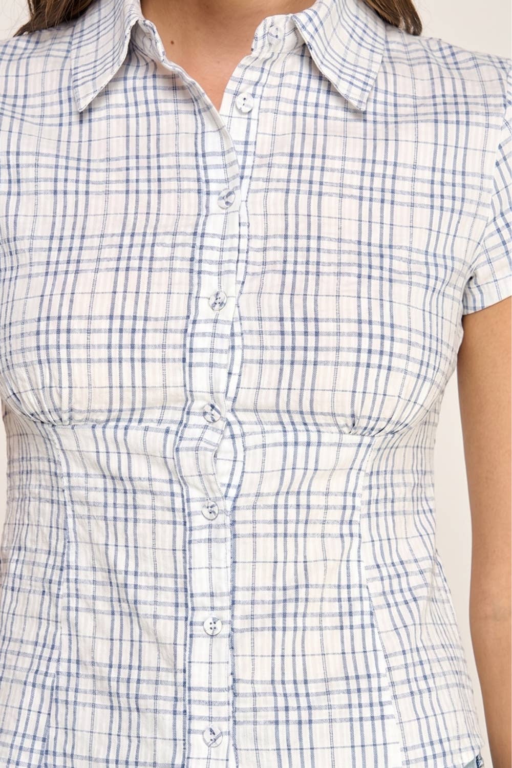 Daphnie | Plaid Button Down Fitted Blouse