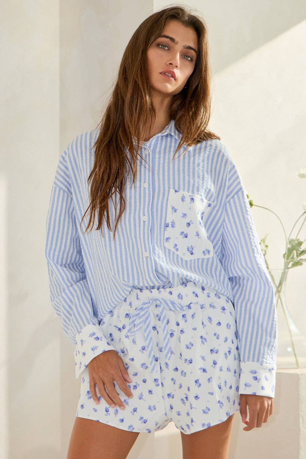 Bea | Floral Print Elastic Waist Band Woven Shorts