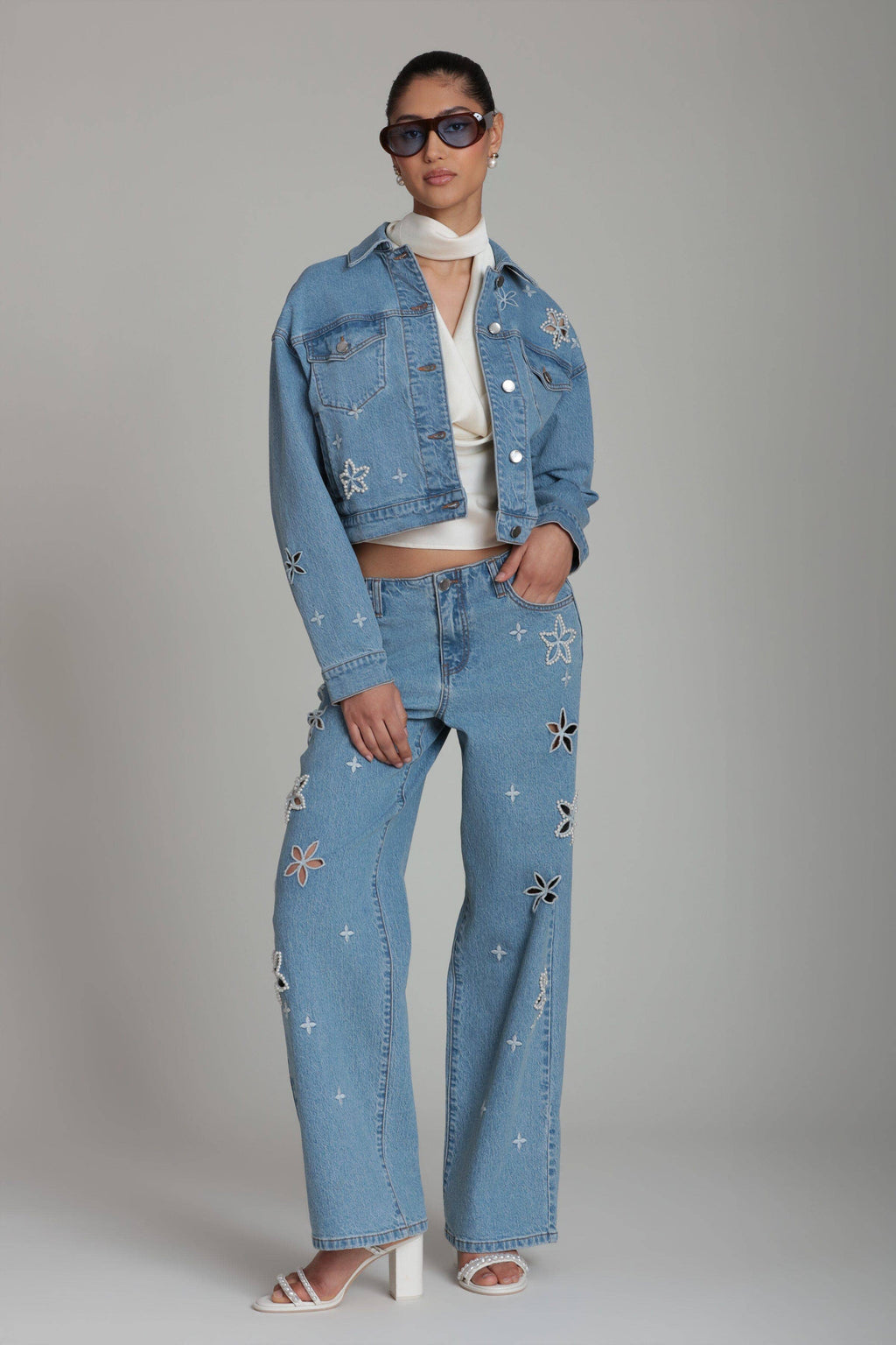 Pearl Fleur | Embellished Stretch Denim Jean