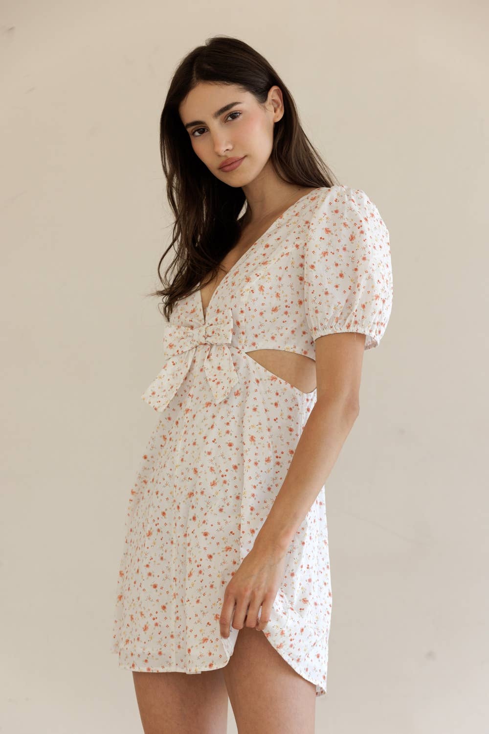 Camille | 100% Cotton Floral Bow Mini Dress
