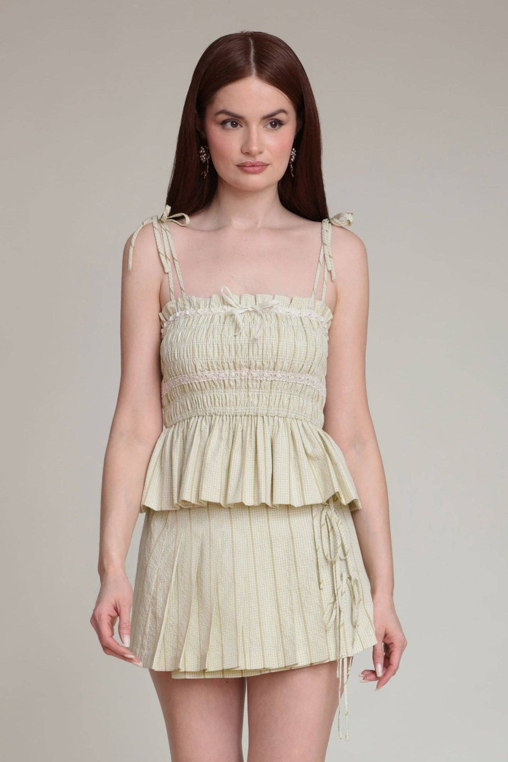 Montgomery | Striped Gingham Tie Front Collared Top