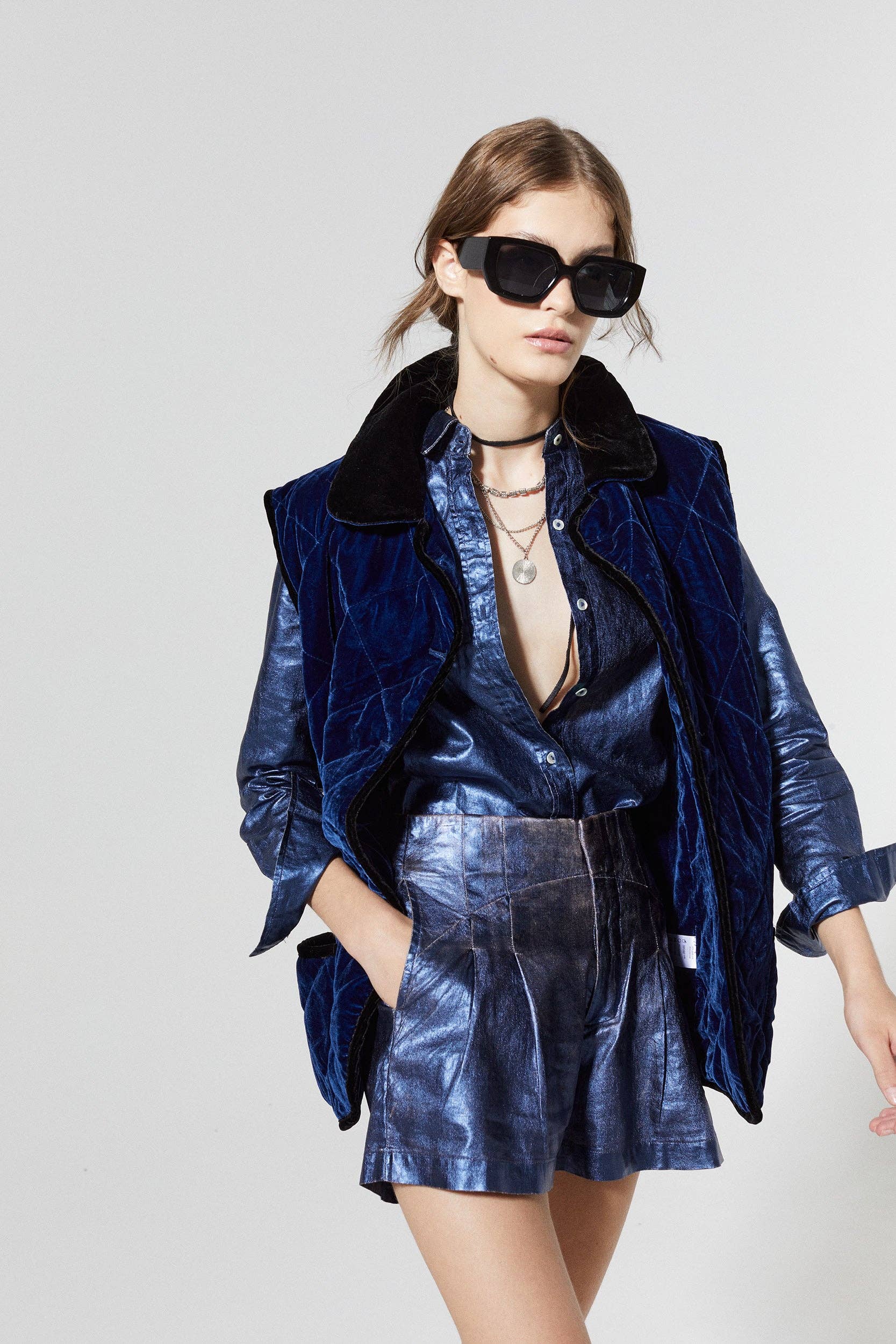 San Marino Metallic Linen Shirt - Dark Blue