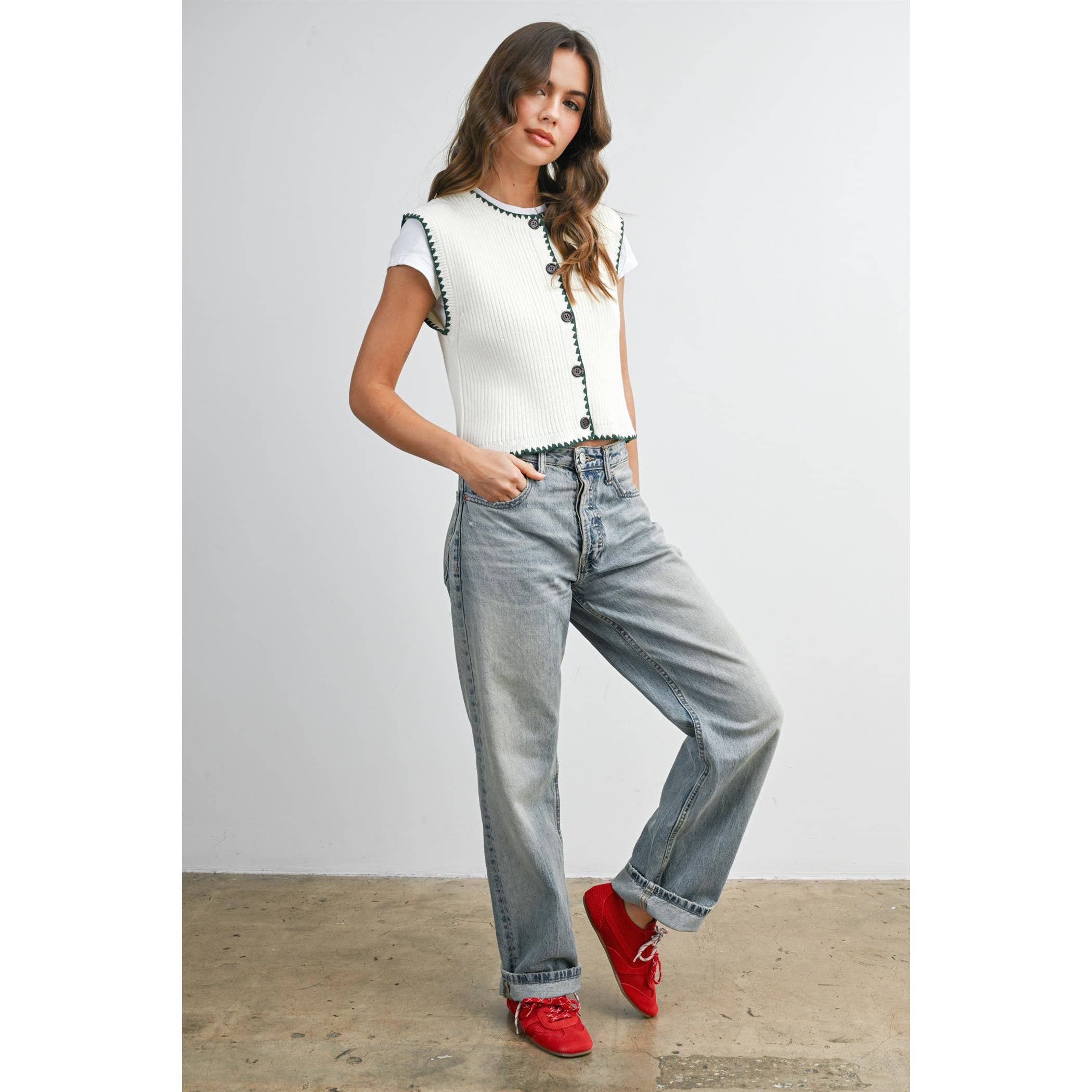 Sail | Contrast Trimmed Sleeveless Cardigan