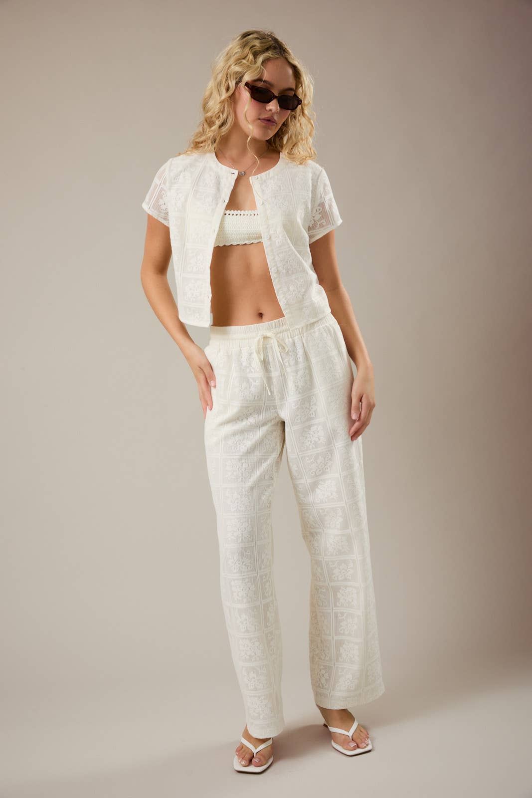 Lane | Round Neck Short Sleeve Crochet Fitted Top