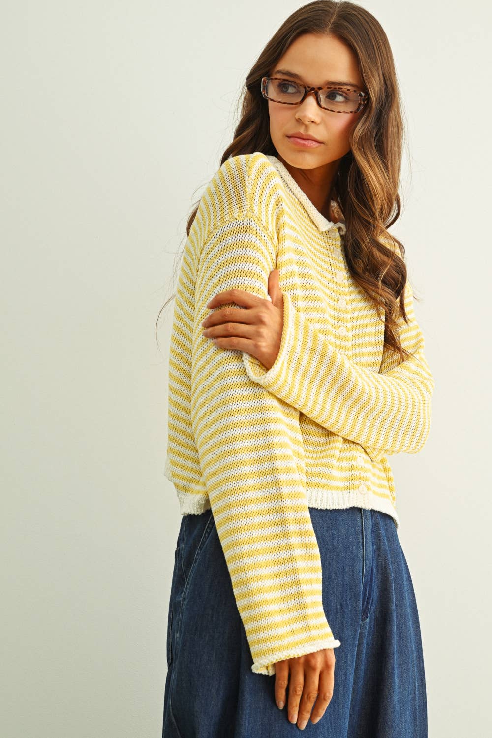 Happy | Stripe Button Front Knoit Cardigan