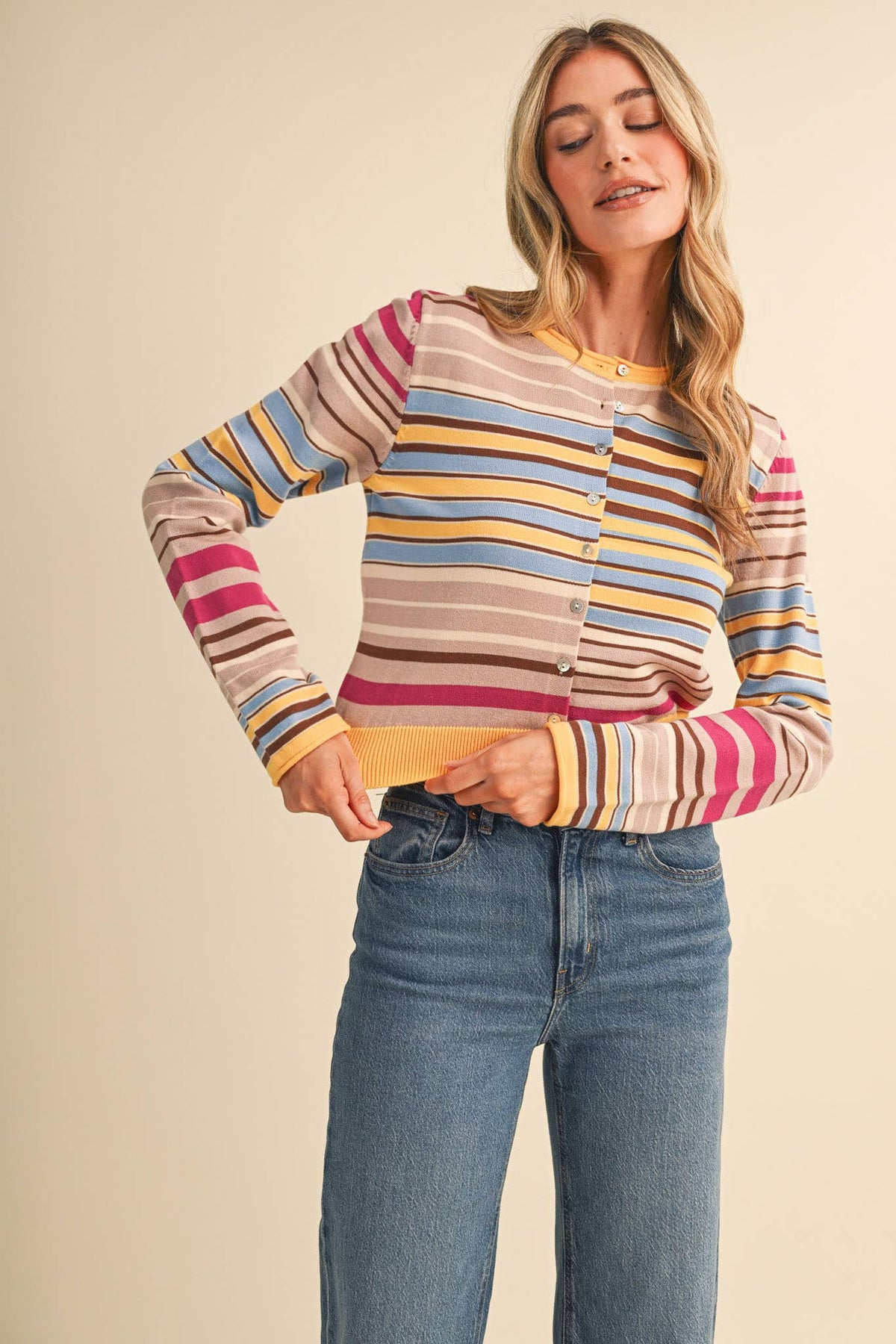 Rachel | Multi Color Striped Cardigan Sweater
