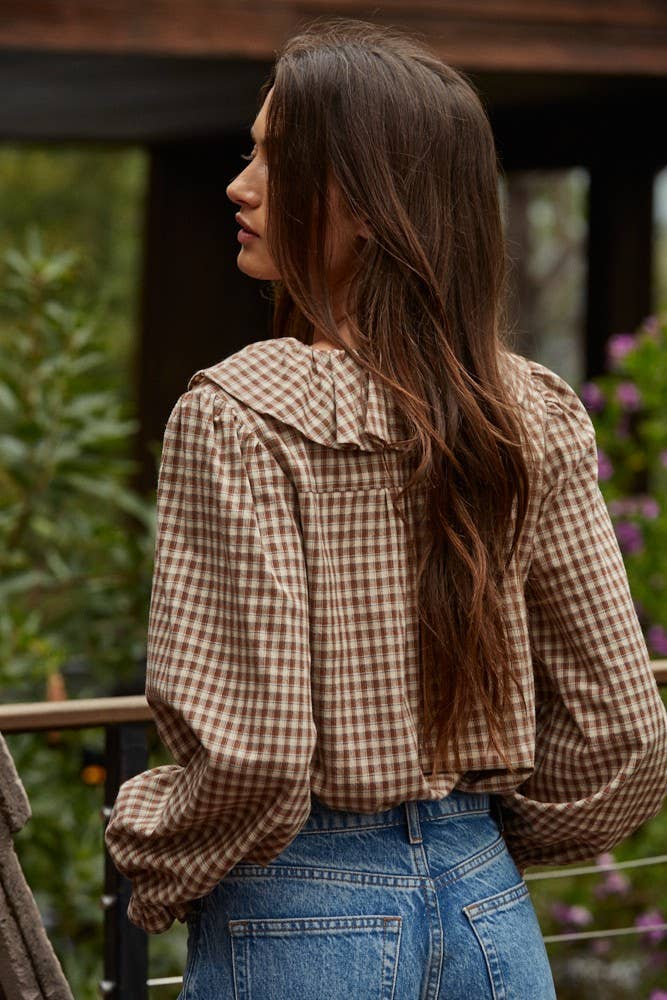Maple | Woven 100% Cotton Gingham Ruffled Blouse