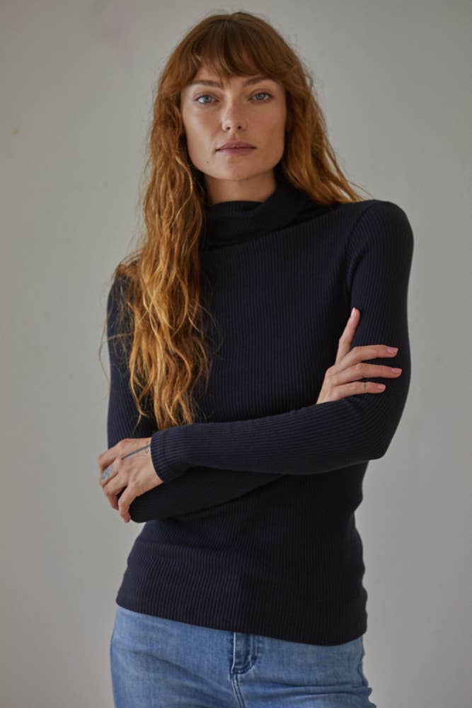 Shea | Knit Cotton Polyester Spandex Ribbed Turtleneck