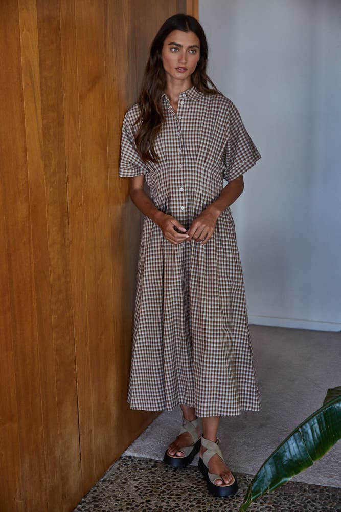 Gingham | 100% Woven Cotton Button Maxi