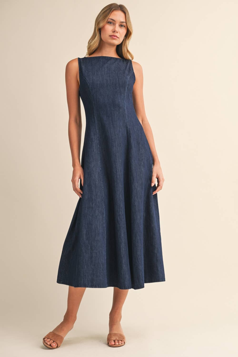 Lily | Sleeveless Denim Midi Dress 100% Cotton