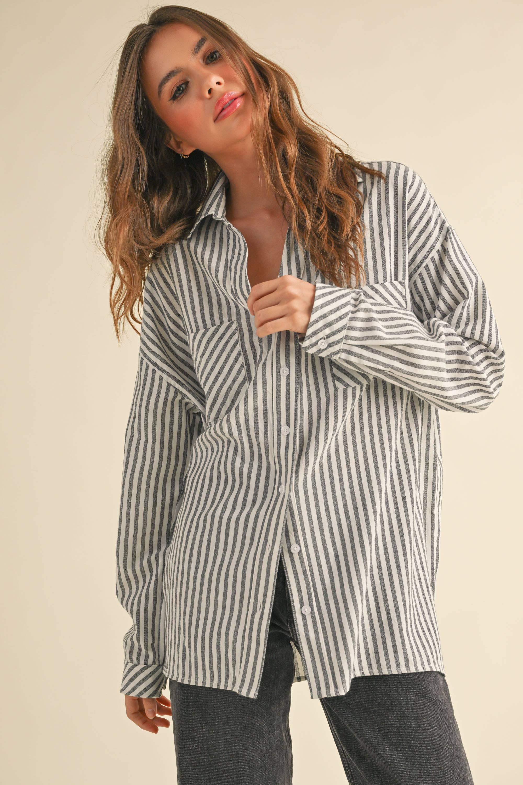Millionaire Mommy | 100% Cotton Striped Pattern Button Down Shirt