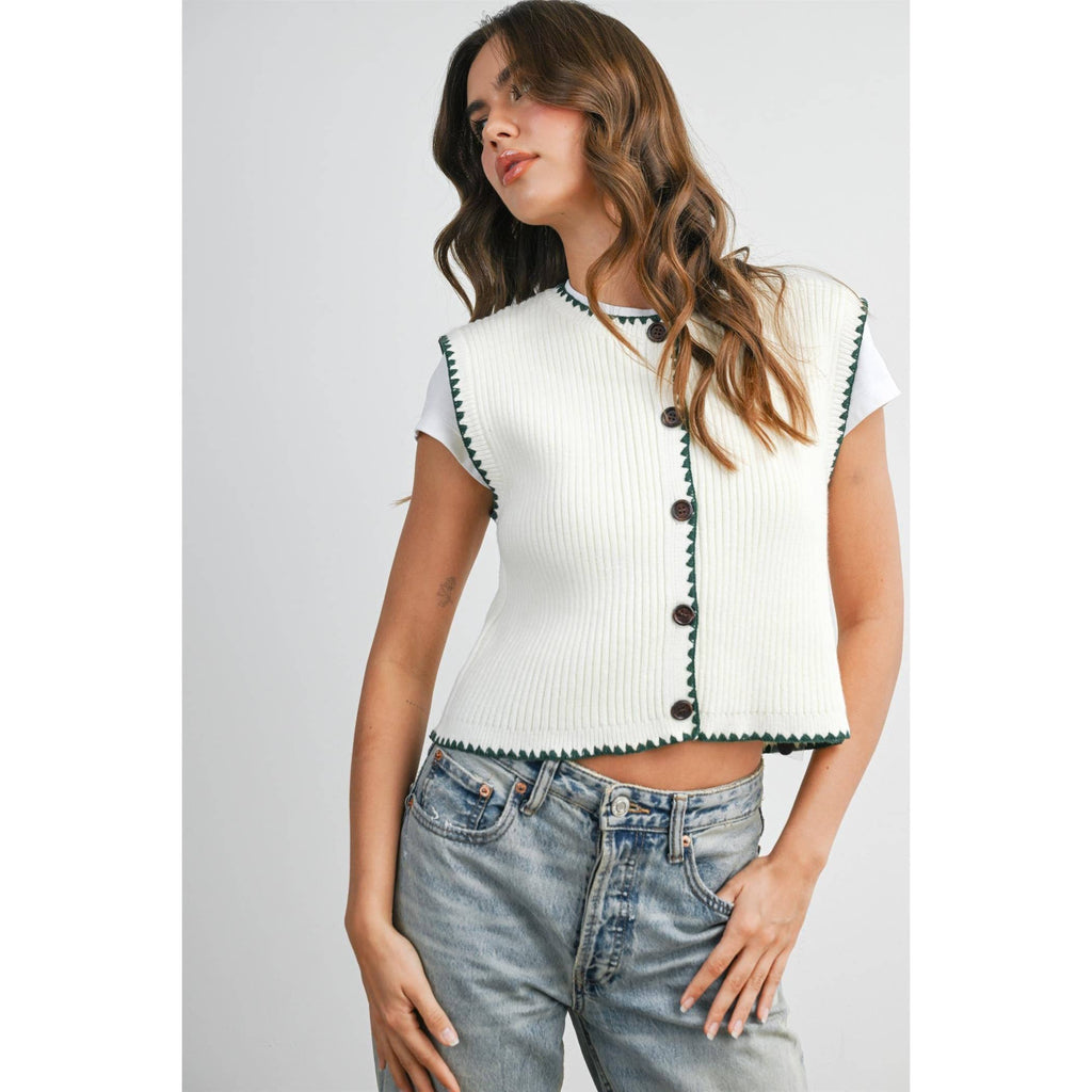Sail | Contrast Trimmed Sleeveless Cardigan