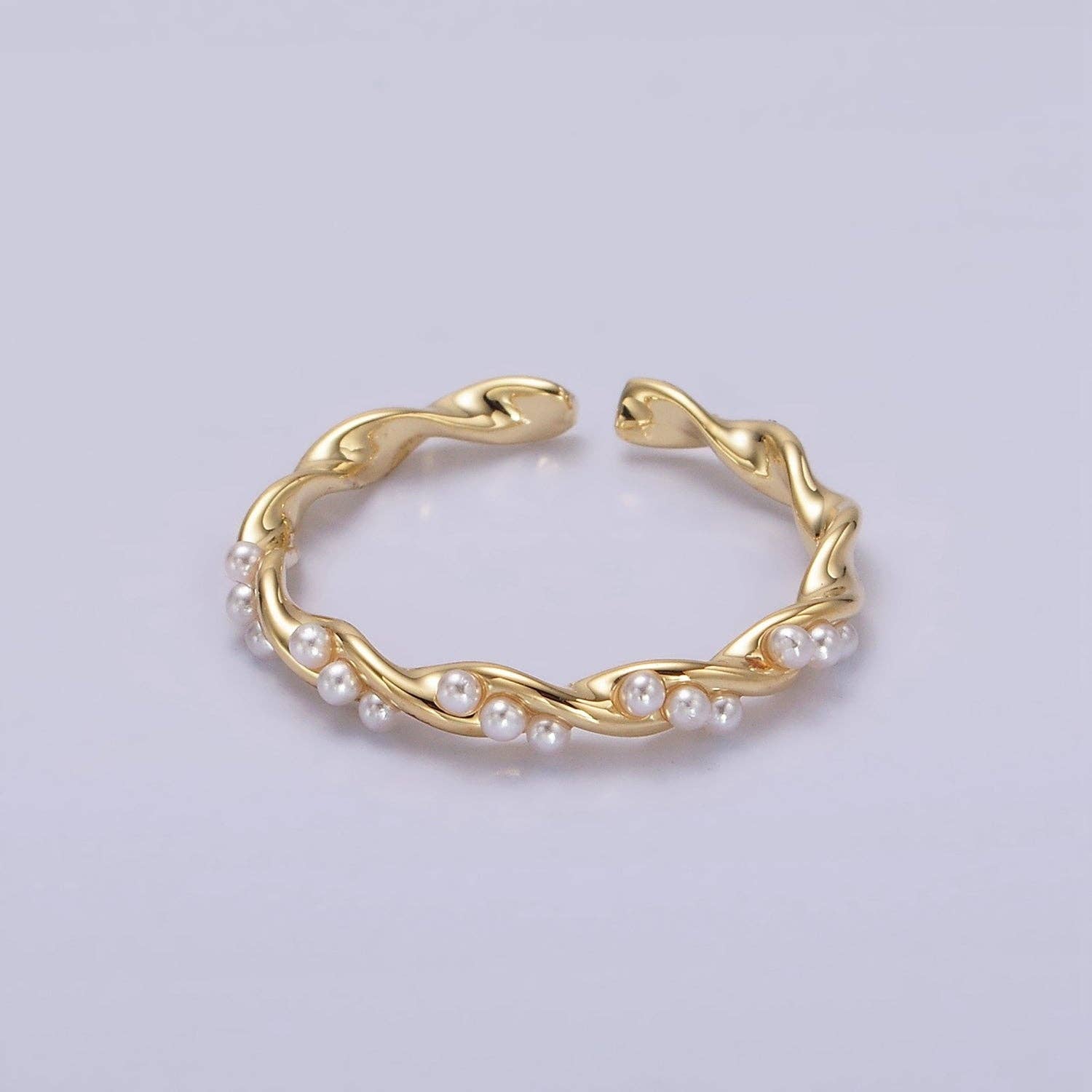 14K Gold Filled Pearl Croissant Twisted Ring