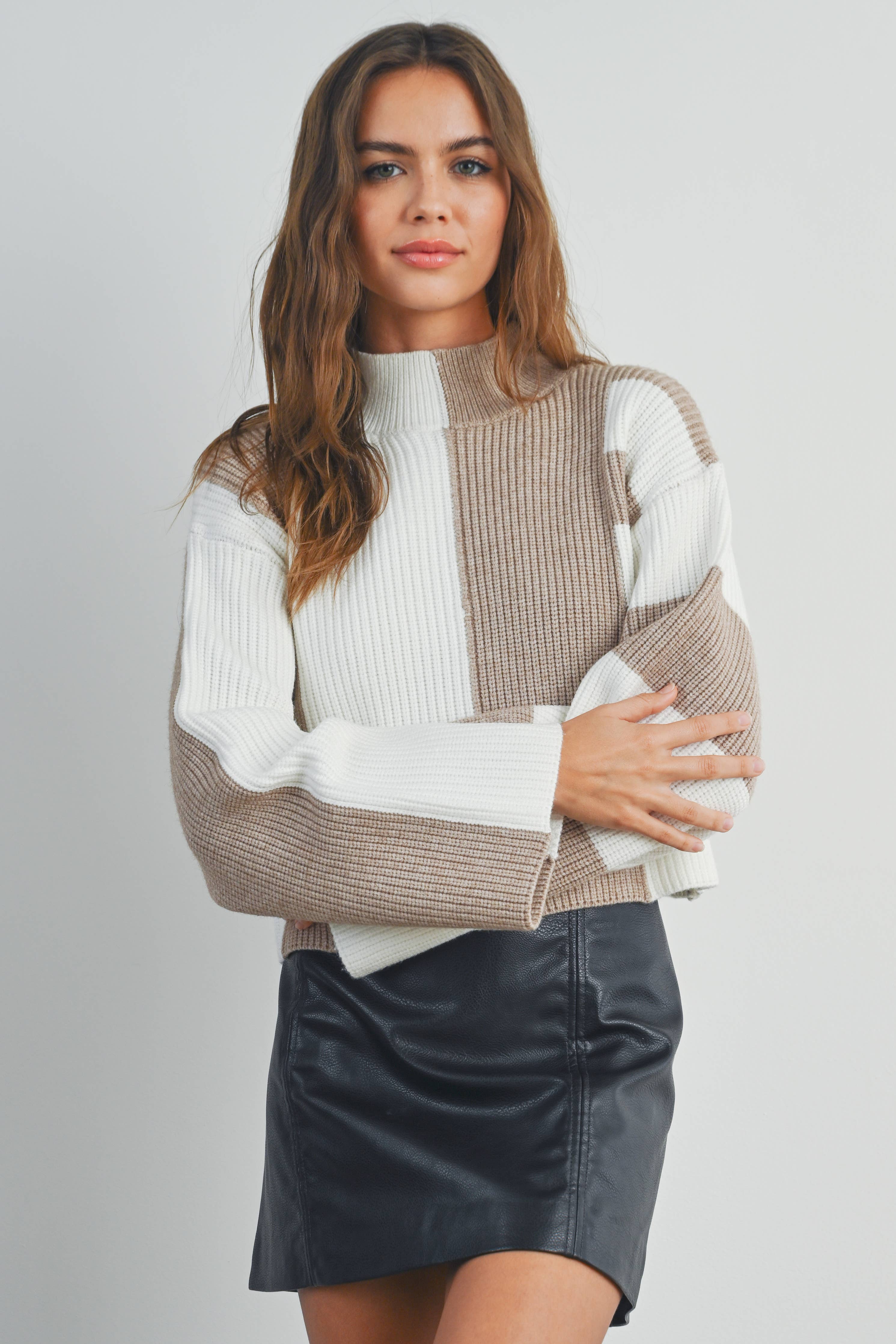 Cara | Color Block Mock Turtleneck Sweater
