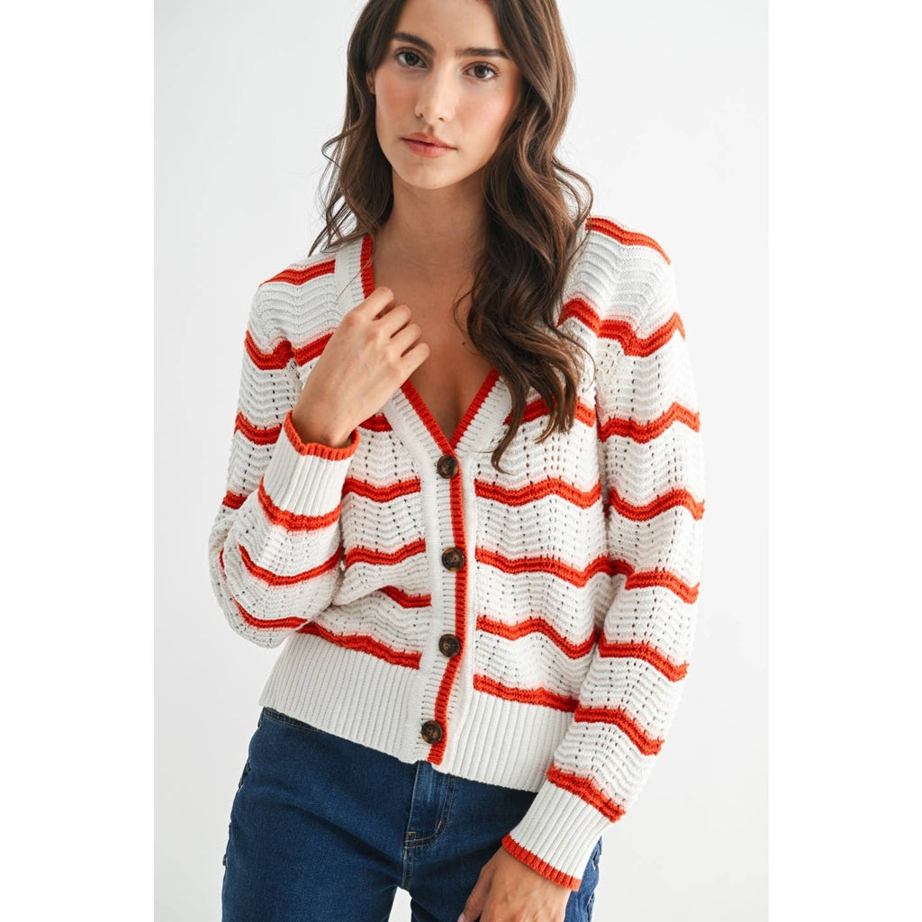 Rusti | 100% Cotton Stripe Knit Cardigan