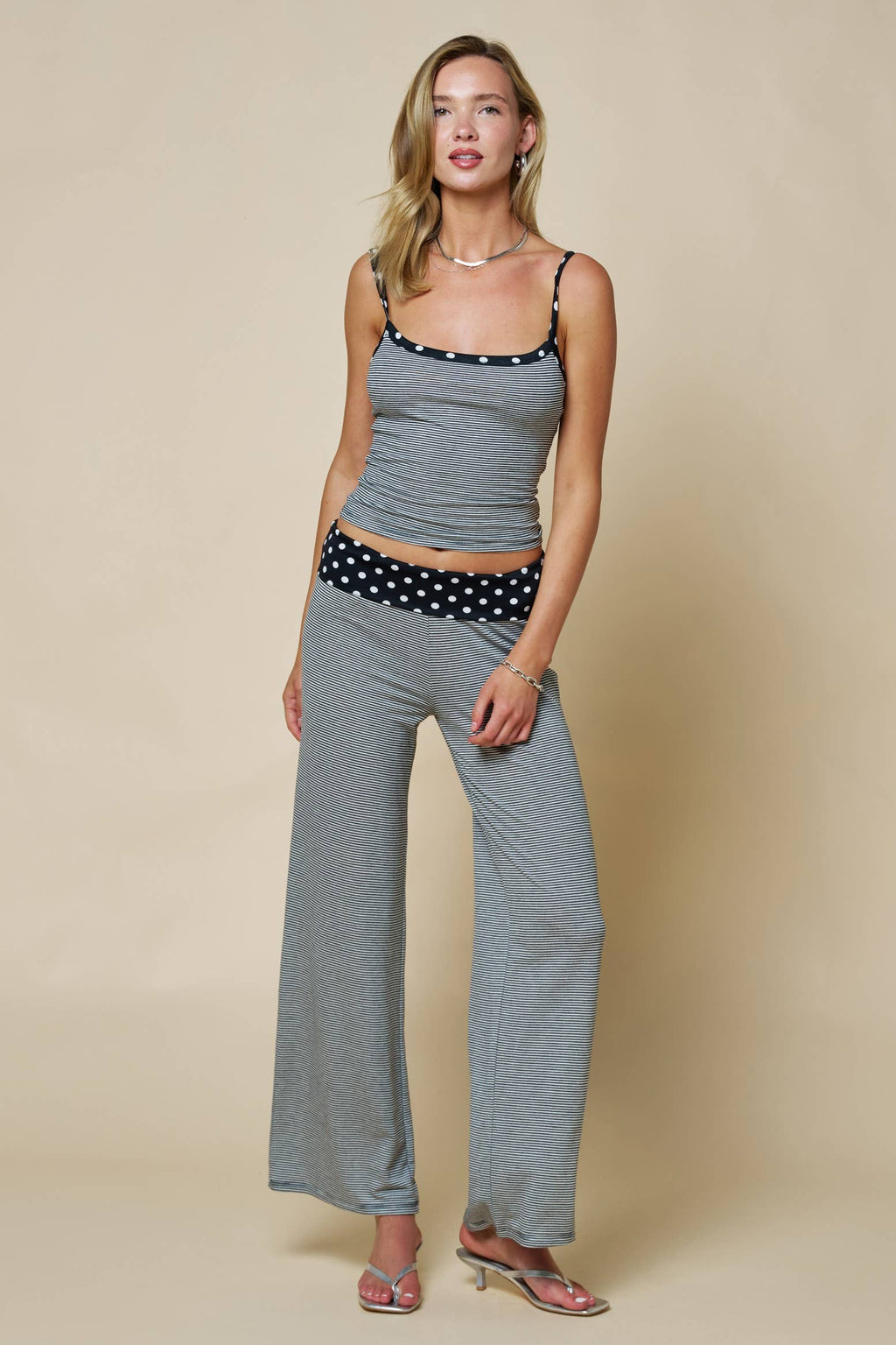 Roma | Polka Dot & Striped Tank with Fold Over Pant Set