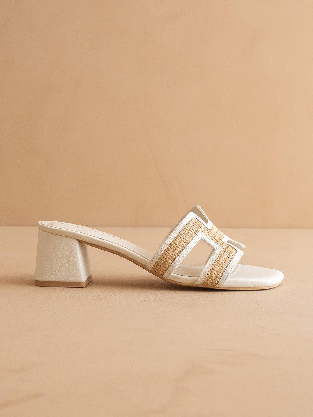 The Eileen | White Raffia H-Cutout Block Heel Slide Sandal