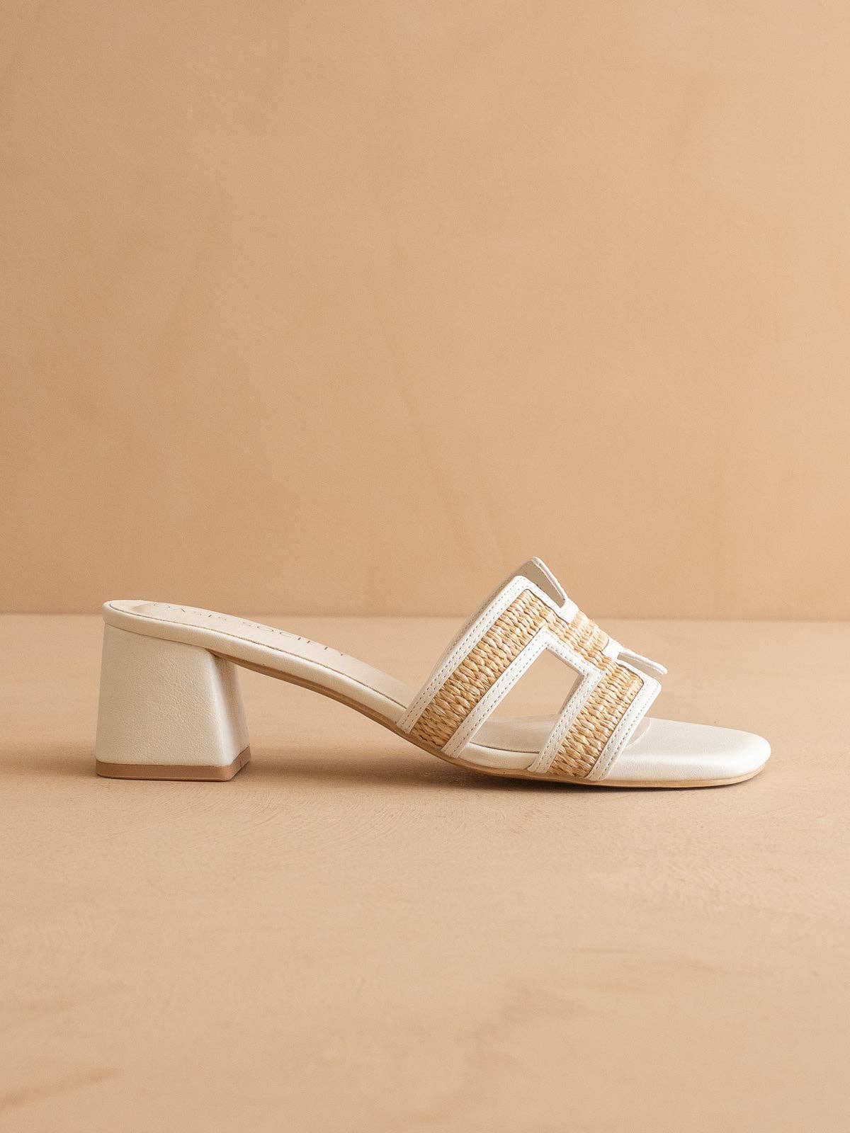 The Eileen | White Raffia H-Cutout Block Heel Slide Sandal