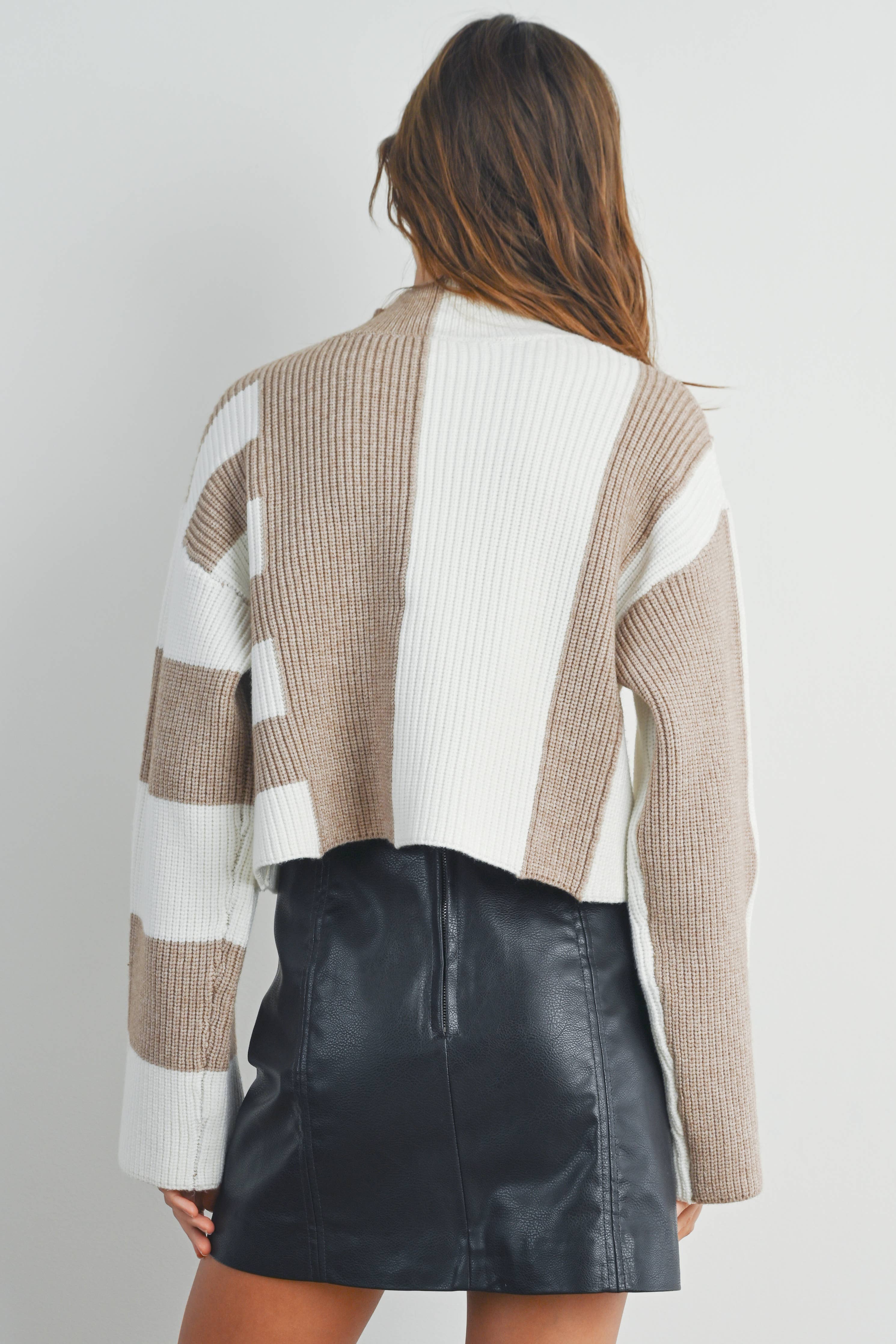 Cara | Color Block Mock Turtleneck Sweater