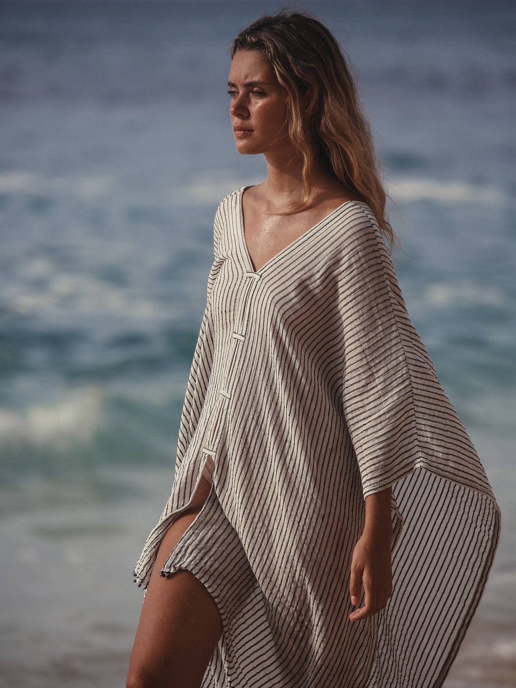 Ava Kimono 100% Turkish Cotton | Black Stripes