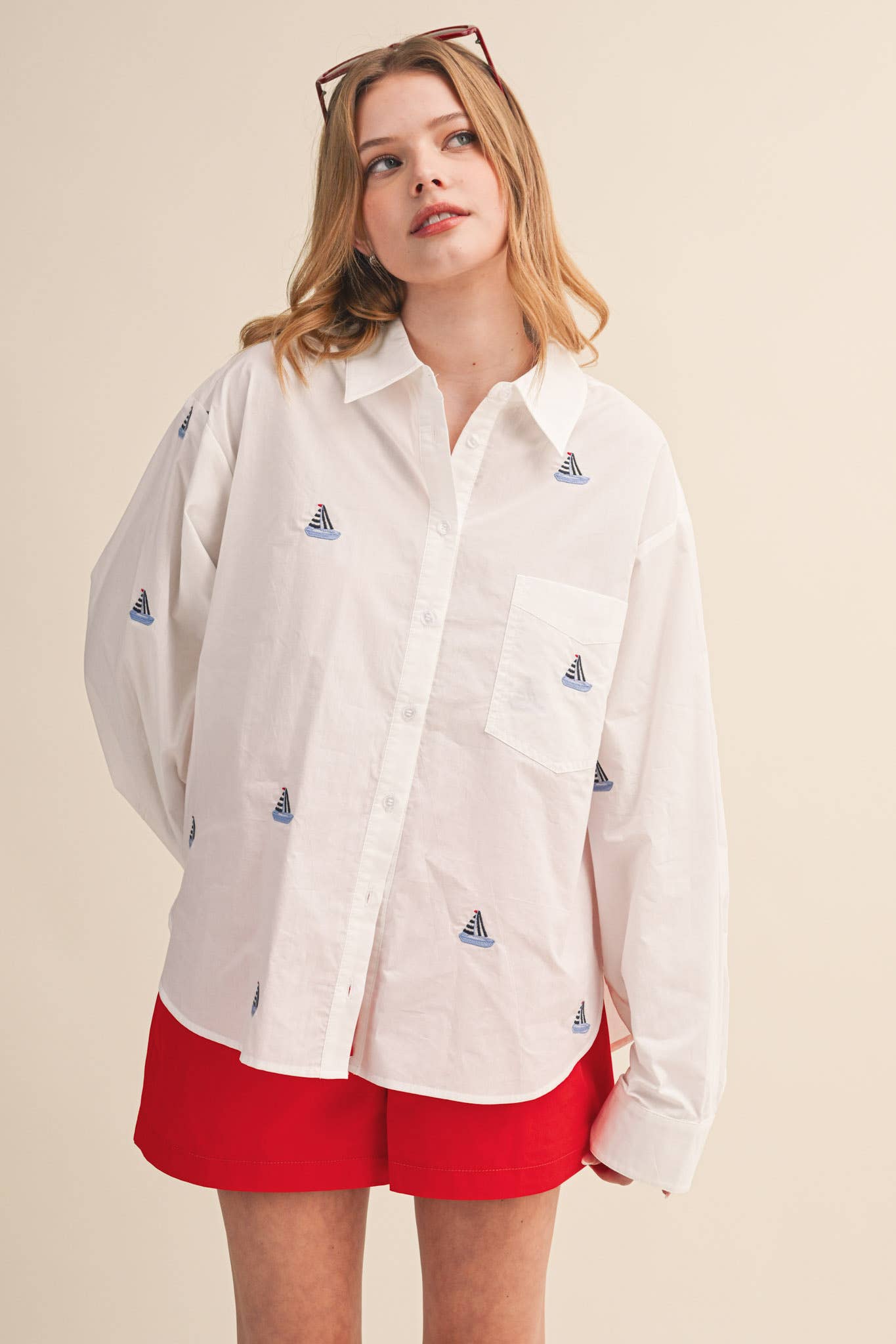 Sailboat | Embroidery Button Down Shirt