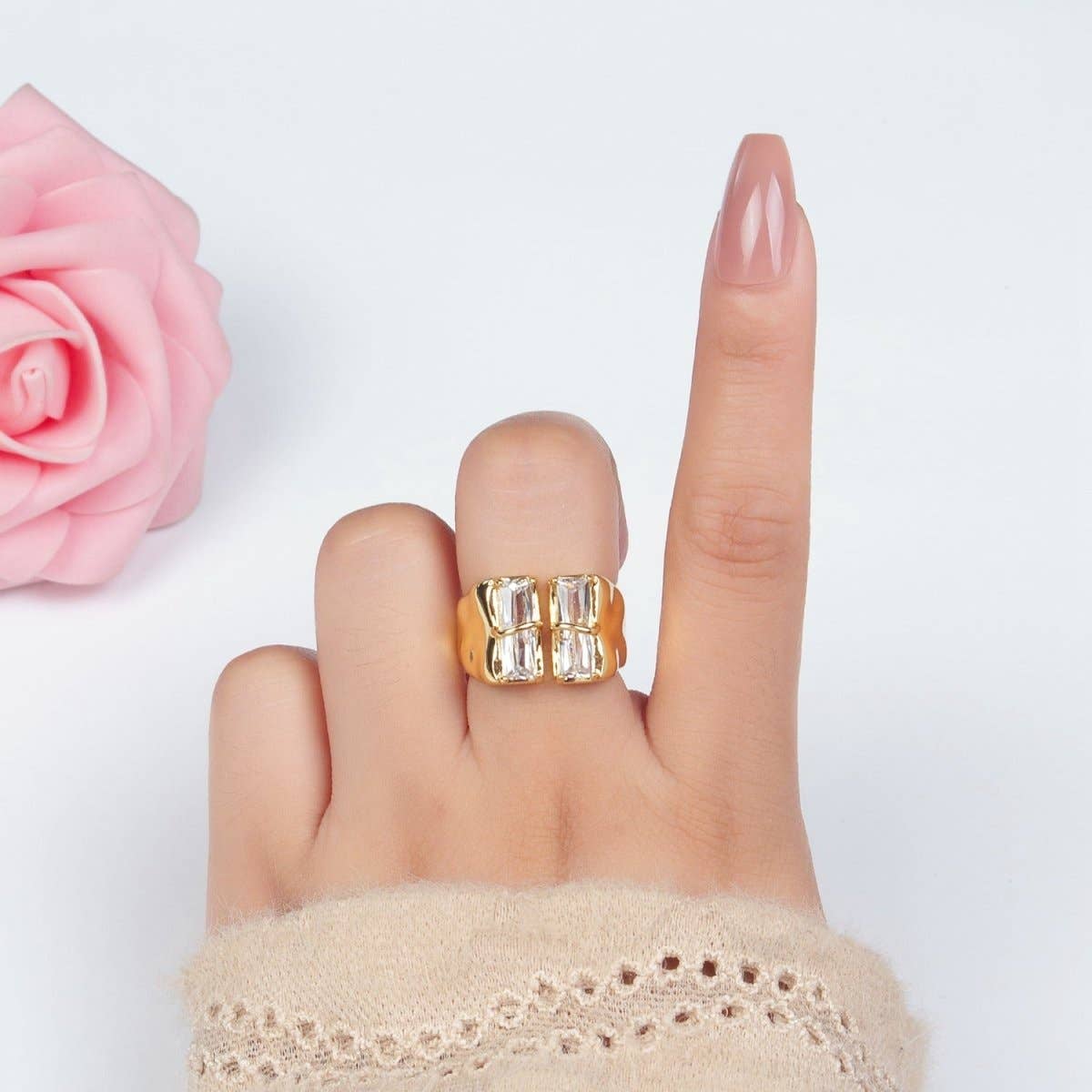 S. 6 24K Gold Filled Double Baguette Signet Wrap