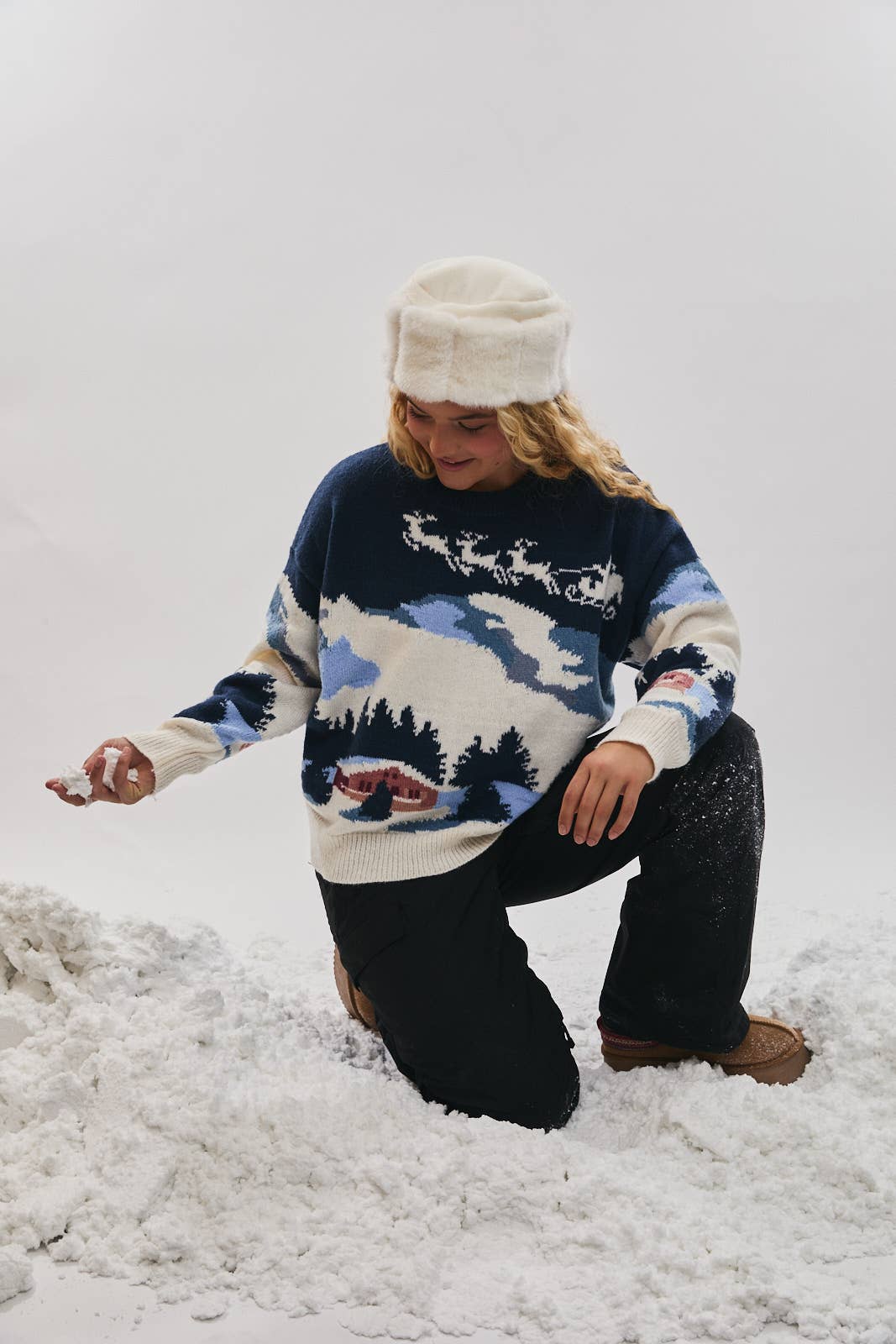 Blitzen | Long Sleeve Crew Neck Ski Village Graphic Sweater