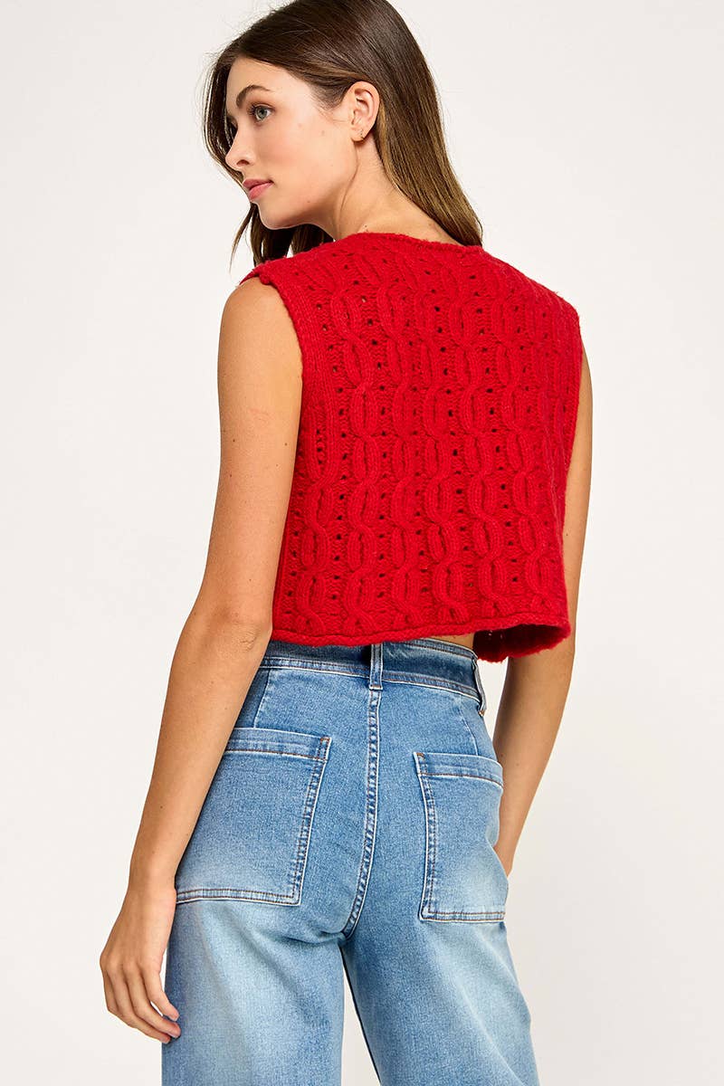 Anthem | Cable Knit Button Sleeveless Vest