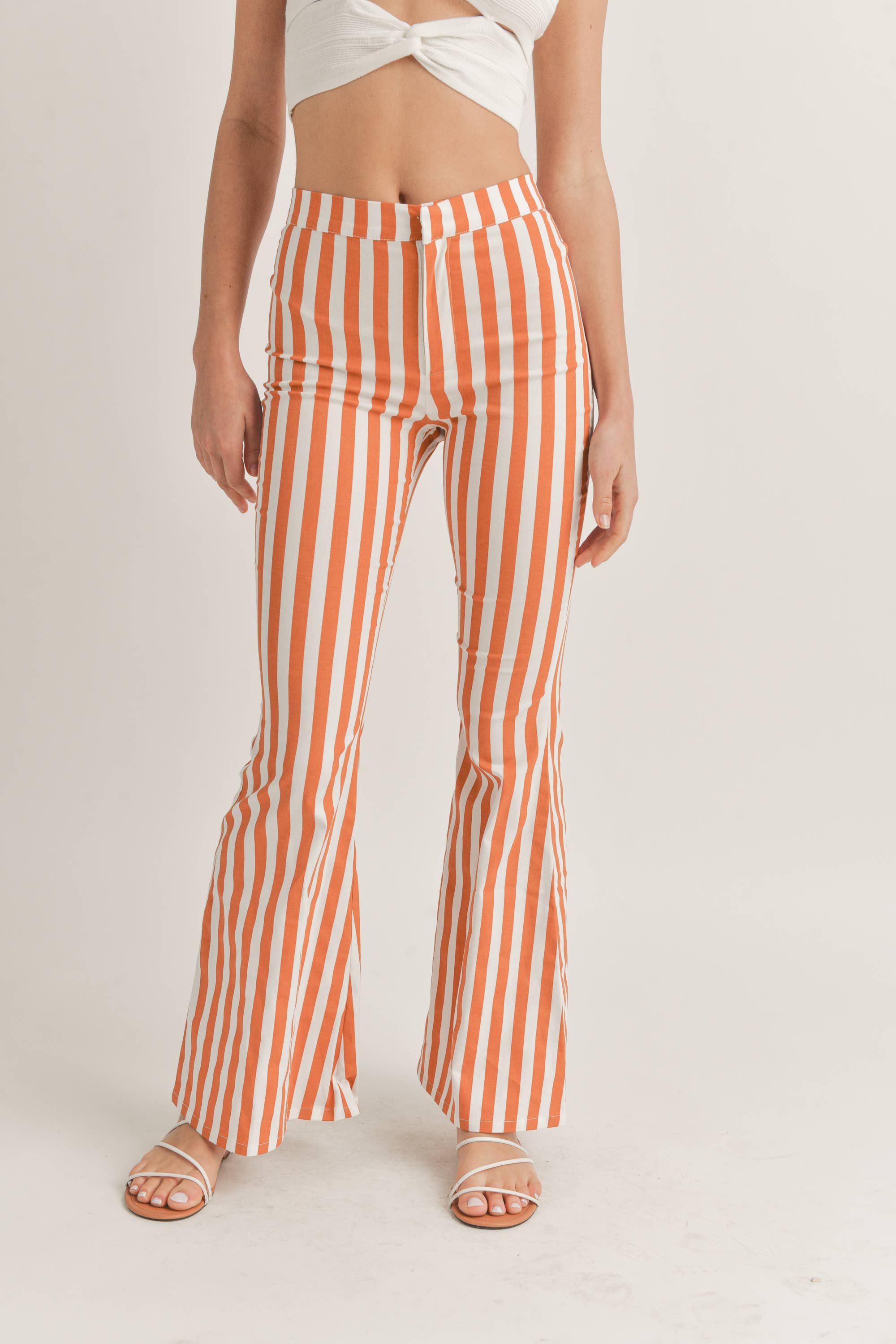 Hadleigh | Vertical Striped High Waisted Flared Pants