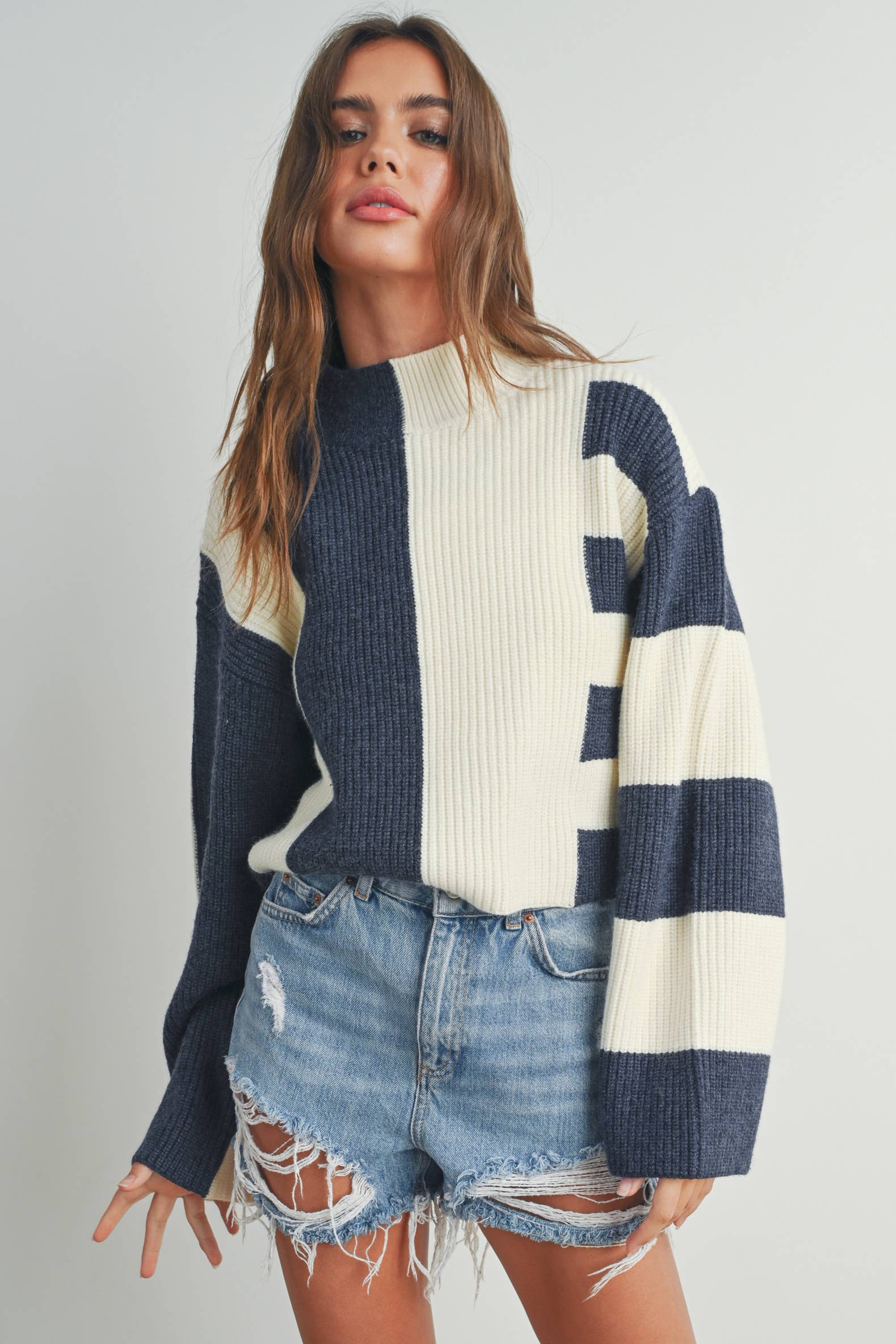 Cara | Color Block Mock Turtleneck Sweater