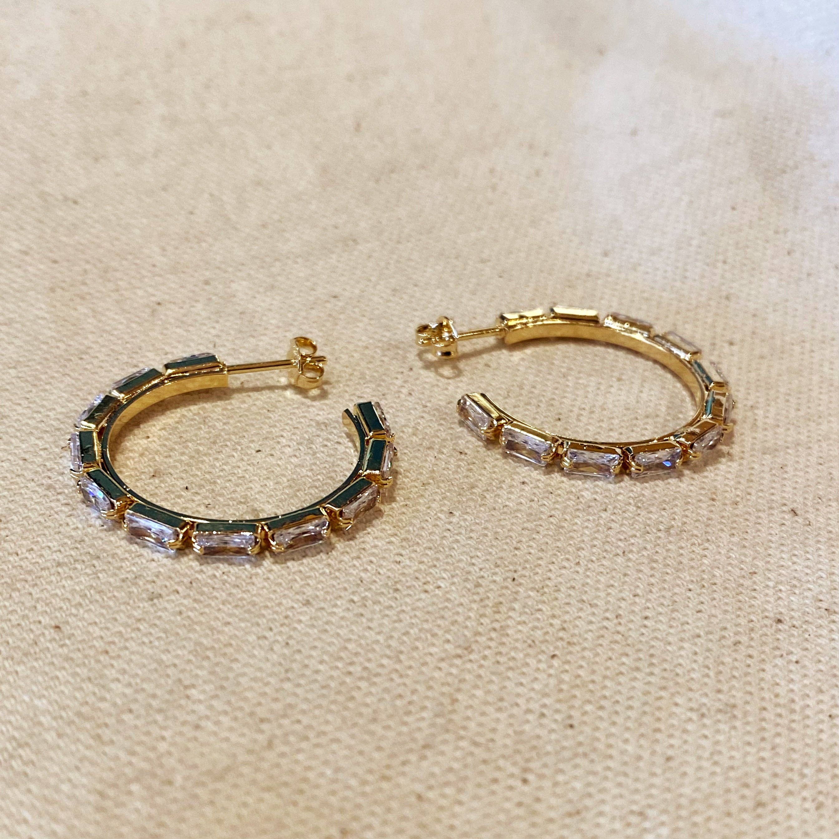 18k Gold Filled Baguette Hoop Earrings