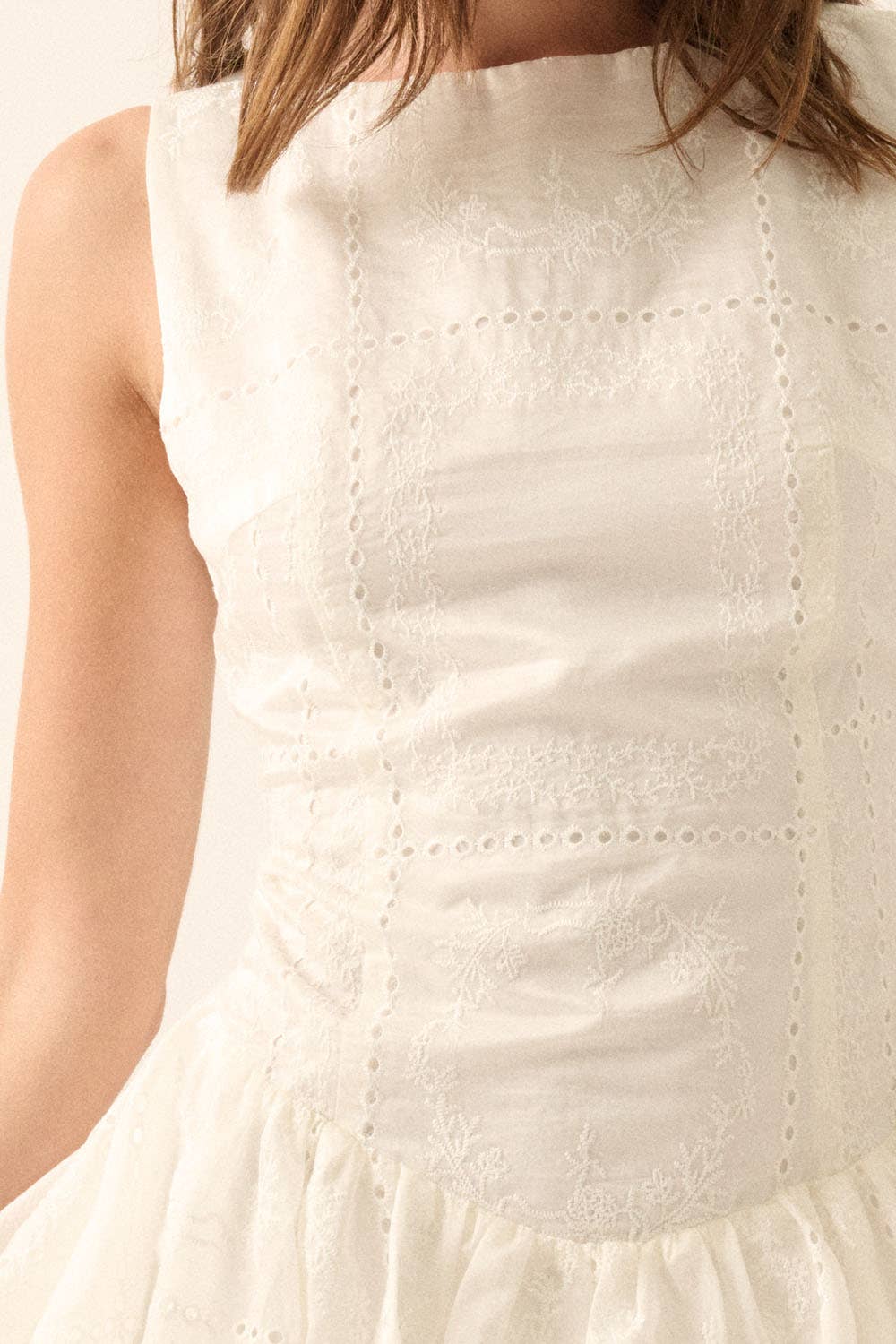 Darling | Eyelet Lace Boatneck Drop-Waist Dress